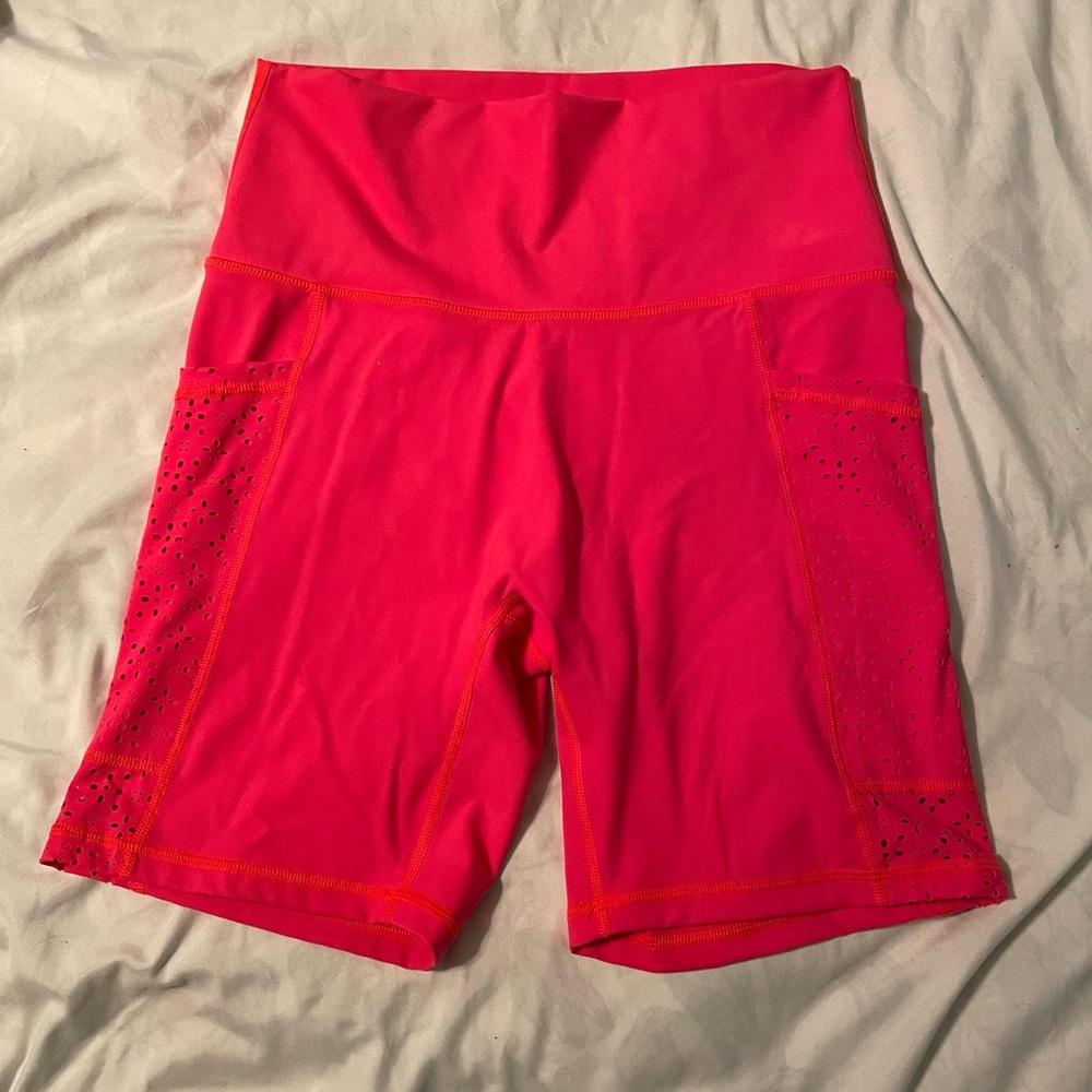 Aerie womens biker shorts bright coral